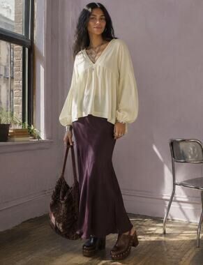 EVERY Butter Yellow Linen Blend Babydoll Blouse V-Neck Balloon Sleeve Boho XL